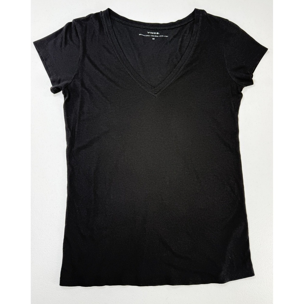 Vince‎ V-Neck T-Shirt Womens XS Black Pima Cotton Modal Short Sleeve Tee